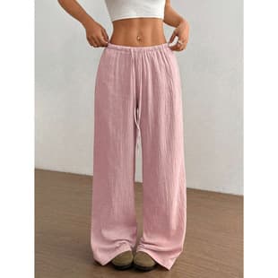 2026 Europe America Amazon Cross-Border New Fashion Versatile Elastic Casual Solid Color Wide Leg Pants