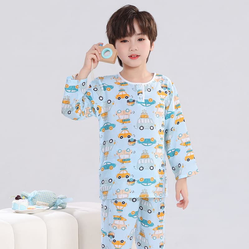 Spring and Summer Children's Cotton Silk Pajama Set Thin Air Conditioning Wear Cotton Silk for Middle and Older Children Lyocell Homewear