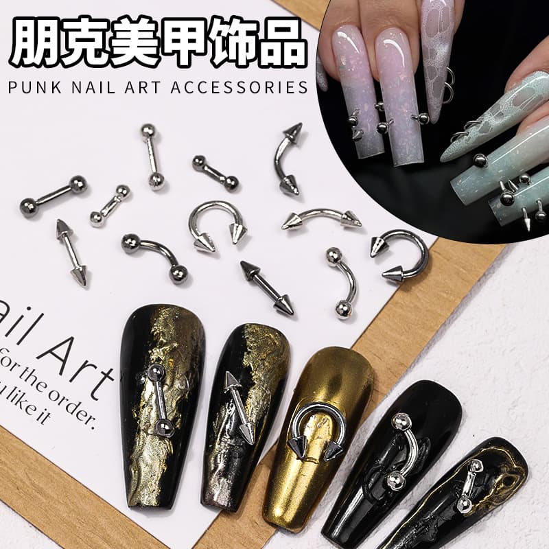 Cross-Border Popular Punk Style Mini Nail Art Accessories Y2K Heavy Metal Rock DIY 3D Nail Decoration Accessories