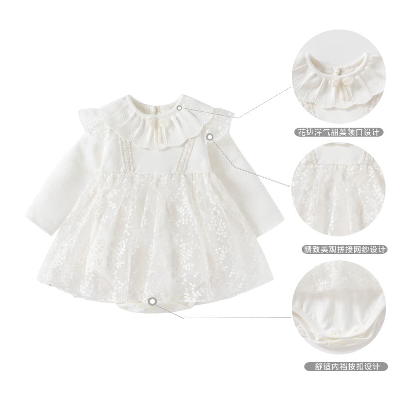 Baby clothes, spring baby girl's skirt, sweet white mesh harem, fashionable 100-day one-year-old dress