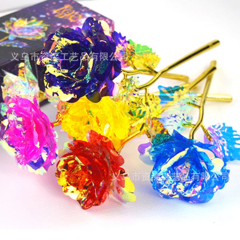 24K Color Gold Foil Rose Carnation Valentine's Day Mother's Day Girlfriend's Birthday Luminous Simulated Rose