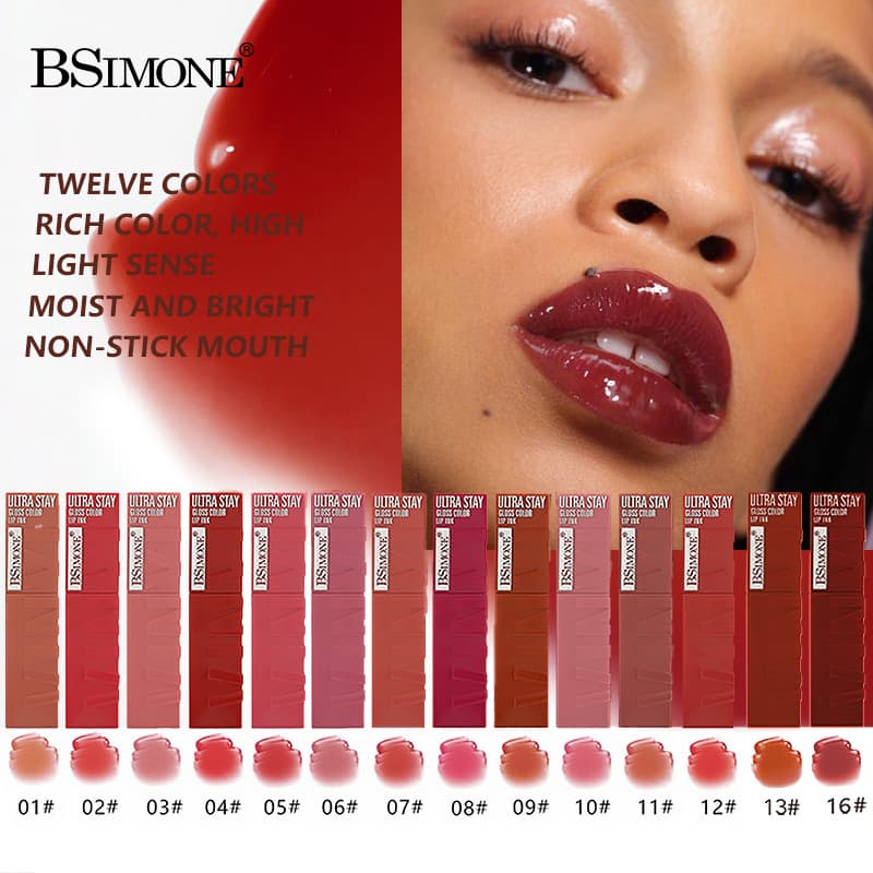 Cross-border fourteen-color European and American water-gloss lip glaze, moisturizing, moisturizing, color-producing lip glaze, lipstick, plump lips, lip gloss wholesale