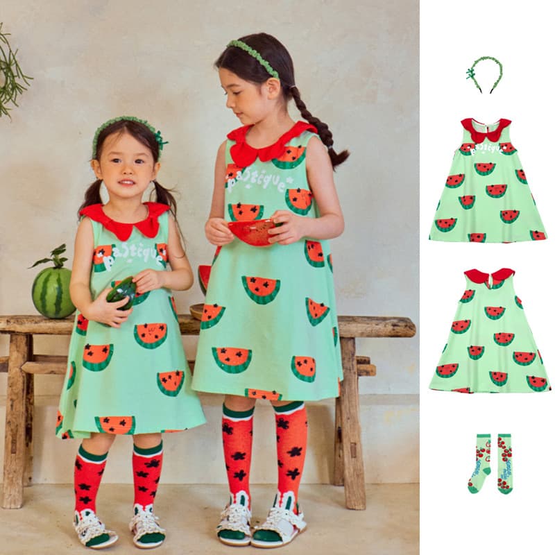 In Stock! 2025 Summer BE New Girls Dress Cute Cartoon Print Cotton A-Line Casual Dress