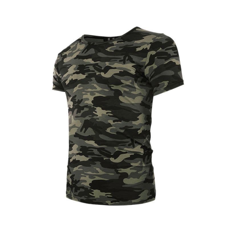 Men's Camouflage Short Sleeve T-Shirt, Summer Cotton Slim Fit Embroidered Half Sleeve Camo Shirt