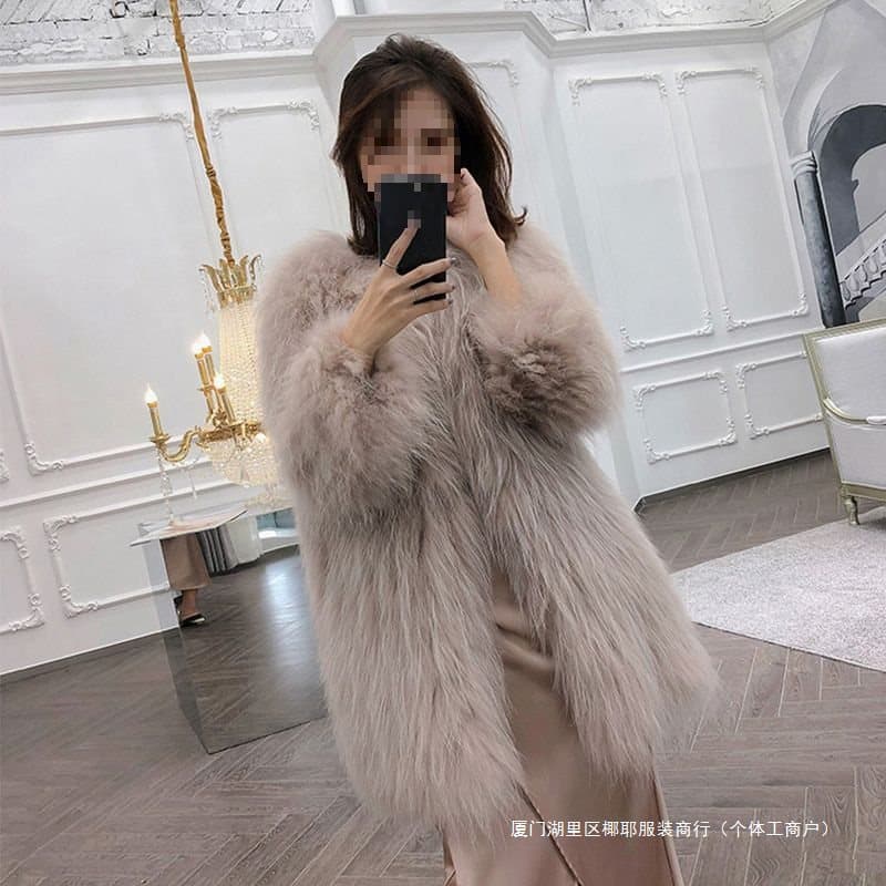 Raccoon Fur Knitted Fur Coat for Women, Mid-Long 2024 New Elegant Fox Fur Coat Young Style Fashion