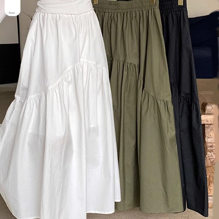 Designed Pleated A-Line Skirt for Plus Size Women, Summer Elastic Waist, Long Length, Umbrella Skirt, Fits up to 300 lbs