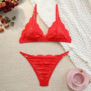 New Simple Classic Three-Point Lingerie Set Passion Wear Sheer Split Bra Panty Sleepwear