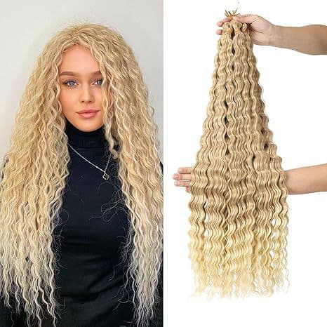 European and American Synthetic Hair Crochet Weft Extension Deep Wave Bulk Hair 30in 120g Side Bangs