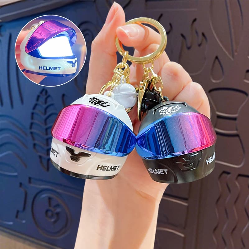 Cool Colorful Glowing Mini Motorcycle Helmet Keychain, Personalized Car Bag Pendant Small Gift Wholesale