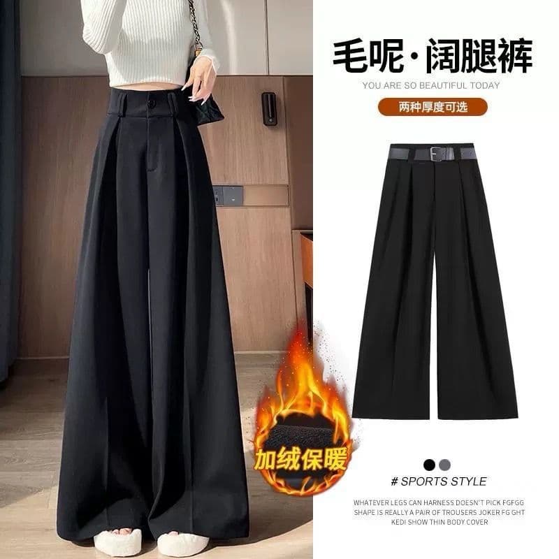 Premium Wide-Leg Pants for Women 2025 Fall Winter Woolen Pants Pleated High Waist Slimming Drape Floor-Length Suit Wide-Leg Trousers