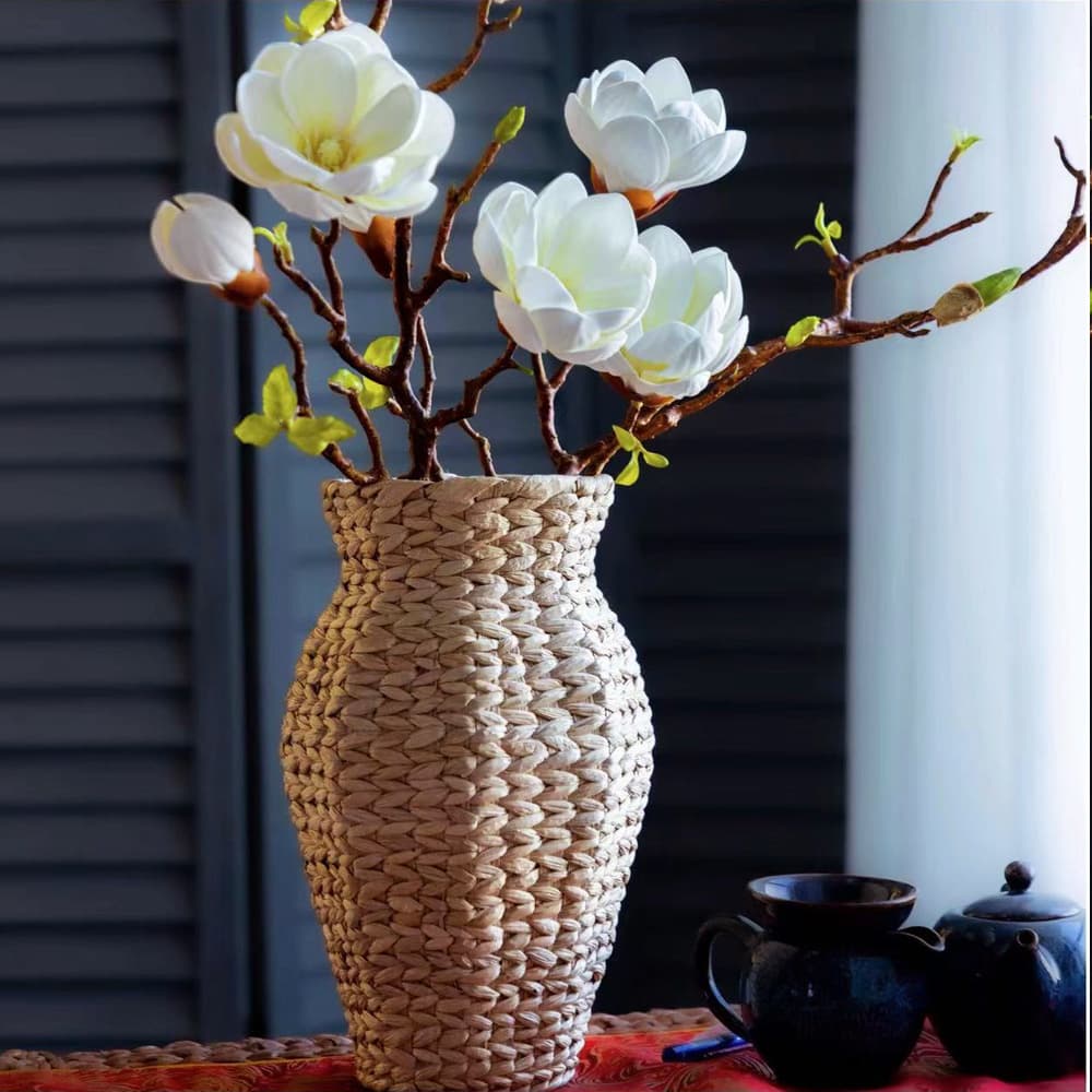 Woven Grass Flower Basket Vase Decoration Handheld Living Room Flower Arrangement Baby's Breath Dried Flowers Nordic Modern Simple Factory Direct Supply