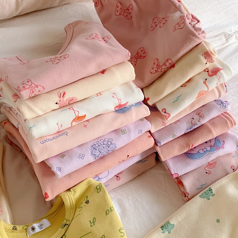 Children's wool stretch home clothes 2025 autumn and winter style boys and girls baby cartoon cute pajamas two-piece set