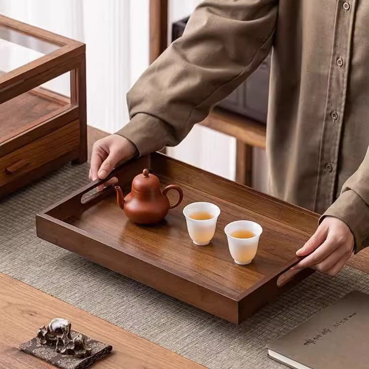 Commercial Dessert Plate Afternoon Tea Rectangular Bamboo Wood Tray Simple Dark Peach Color Dry Tea Accessories Tea Tray