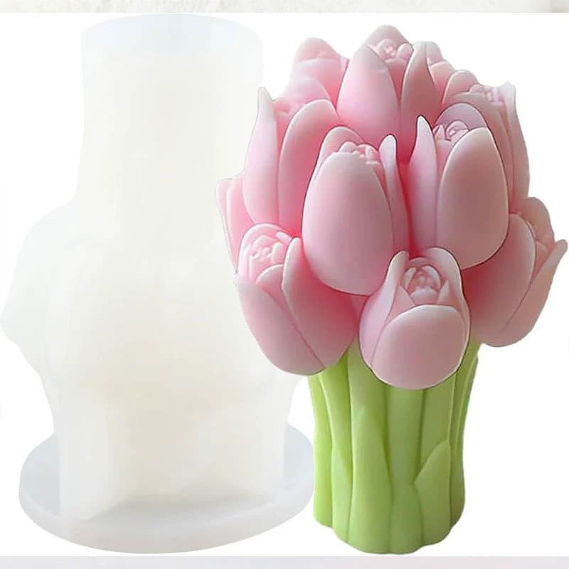 Valentine's Day Tulip Bouquet Silicone Mold DIY Flower Scented Candle Resin Plaster Scented Ornament Mold