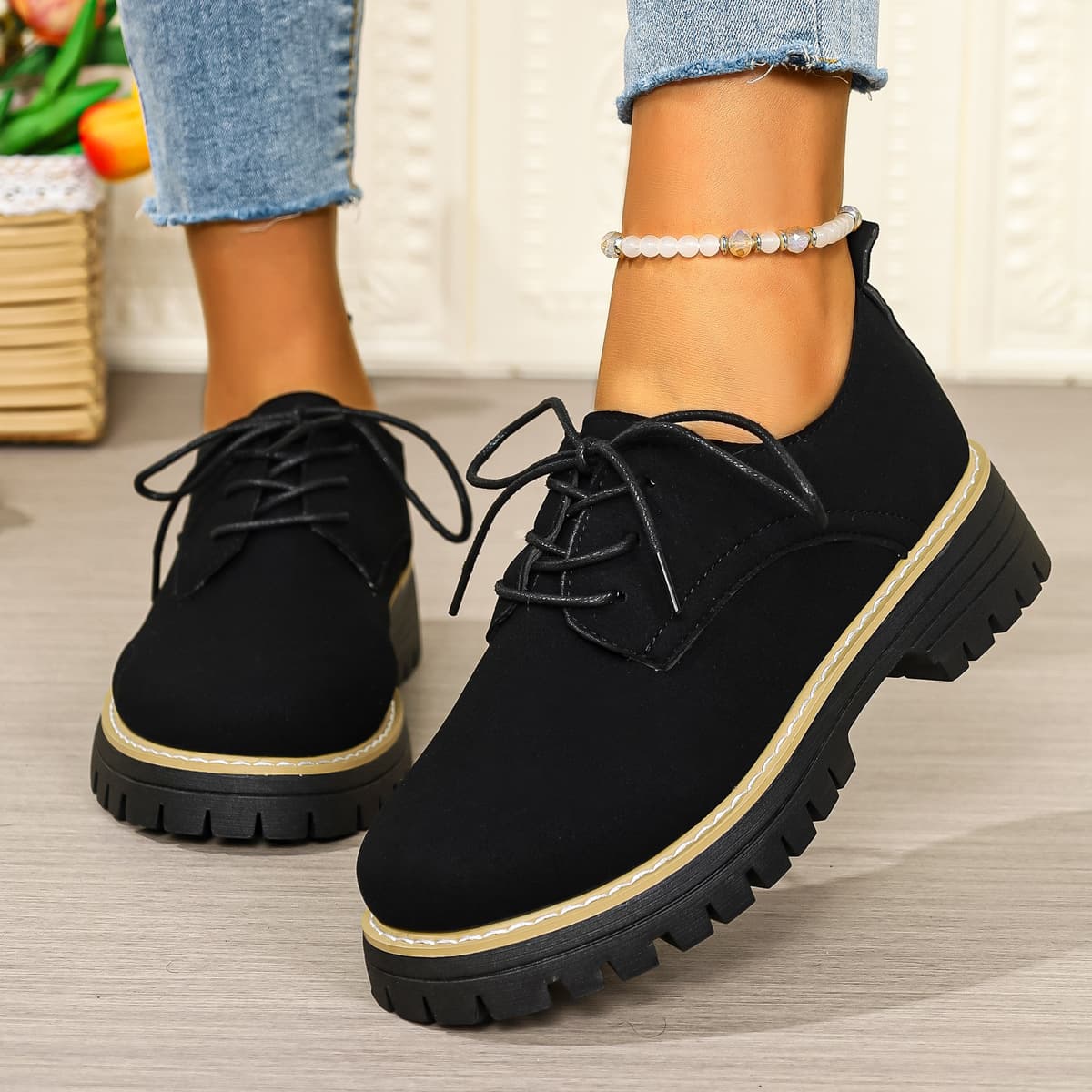 Cross-border large size casual single shoes for women, 2025 autumn new style, European and American fashion casual loafers, thick-soled single shoes for women