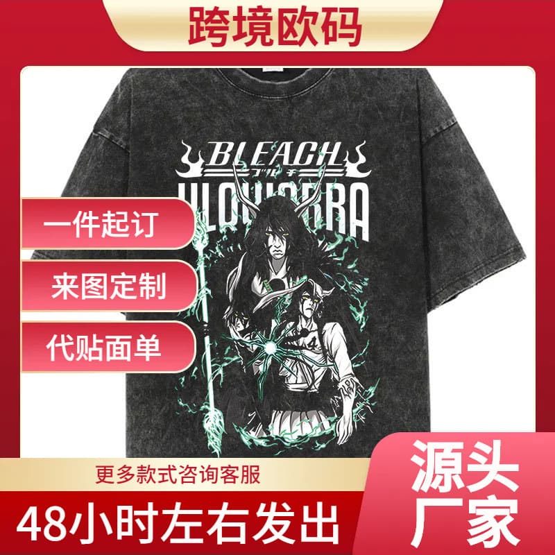 Anime Bleach Washed T-Shirt Harajuku Streetwear Vintage Graphic