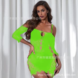 Cross-border One-Shoulder Double-Side Cutout Tassel Bodycon Dress, Fishnet Ripped Sexy Dress, Sexy Lingerie
