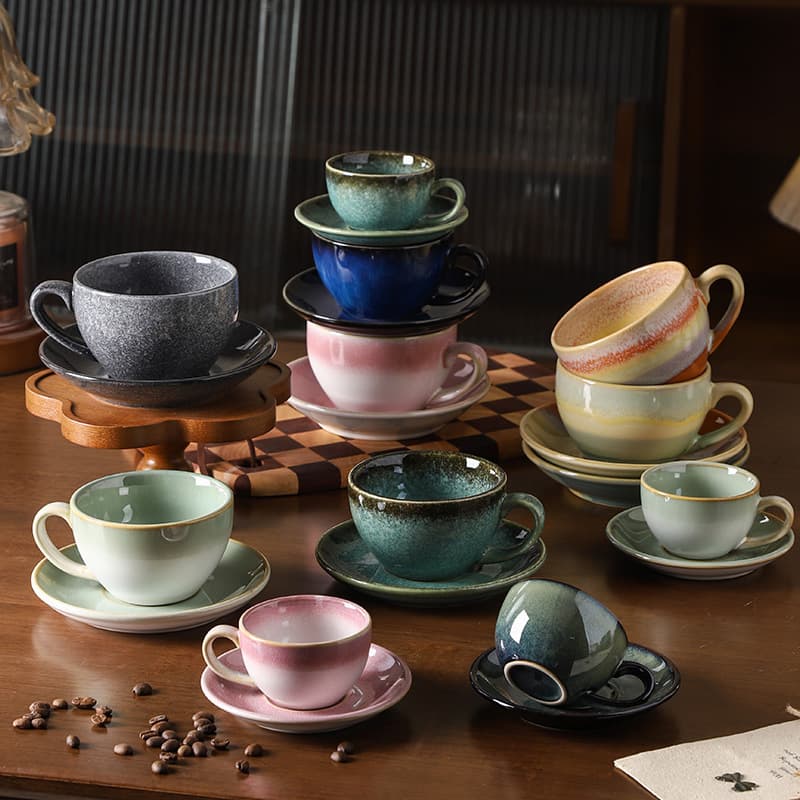 Afternoon Tea Ceramic Coffee Cup and Saucer Set, Vintage Style Kiln Change, High Appearance, Office Drinking Mug Ceramic Cup