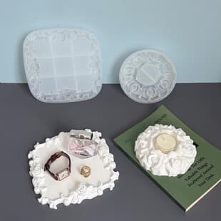 Rose Edge Square Tray Silicone Mold Round Rose Edge Candle Holder Ashtray Plaster Epoxy Resin Mold