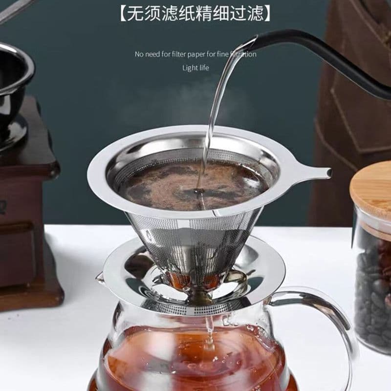 Coffee filter 304 stainless steel double-layer thickened hand-brewed coffee pot funnel filter cup coffee powder filter