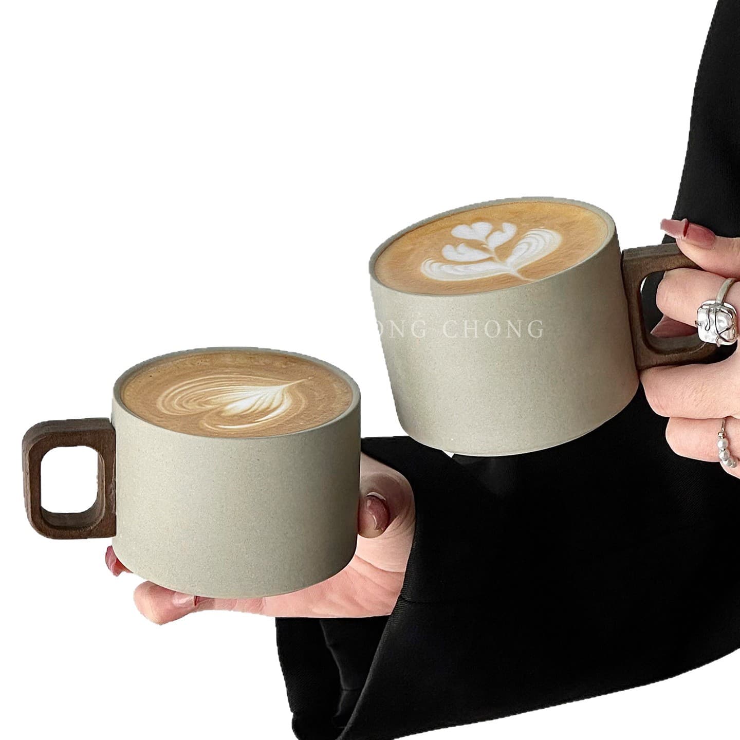 Rustic Ceramic Coffee Cup Simple Mug Set with Wooden Coaster, Ceramic Water Cup, Exquisite Latte Art Cup