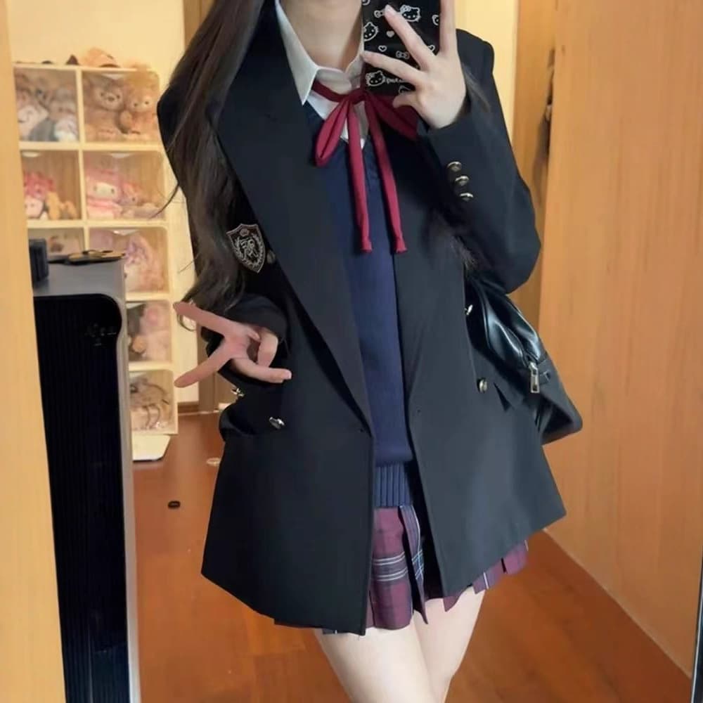 JK Blazer Jacket Original Uniform School Supply Petite Black Suit Top Campus Style Early Autumn Vibe