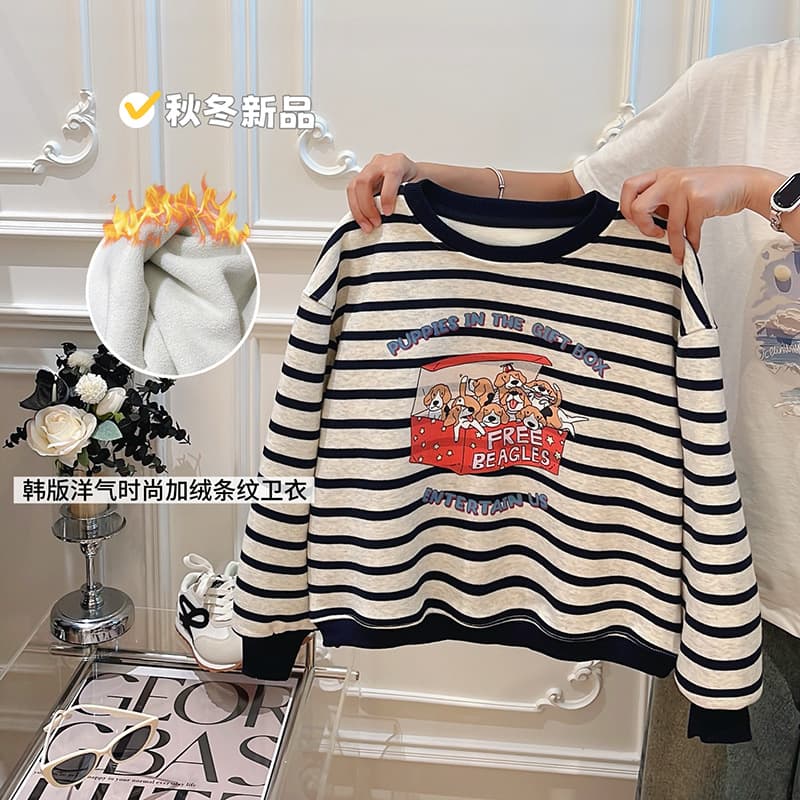 Girls' autumn and winter 6-12-15 years old velvet thickened cartoon sweatshirts for girls, middle and large children's clothes, Korean style children's clothing trend