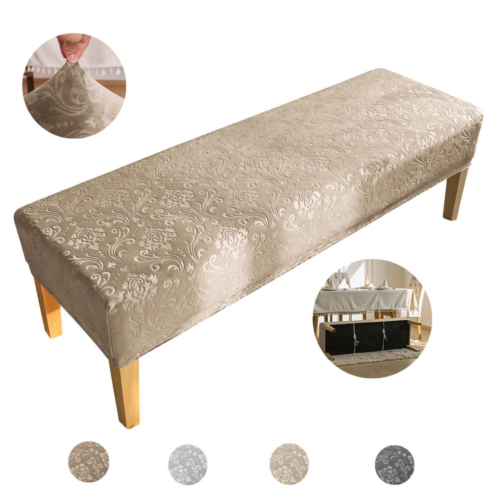 Cross-border household velvet embossed piano stool cover silver fox velvet printed elastic dressing room bench cover dust cover