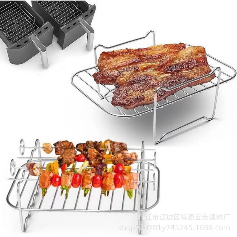 NIjia AF400 AF450 Air Fryer Accessory Set AF4514 Pin Grill Rack Rectangular Silicone Baking Pan