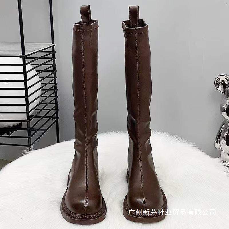 Martin Boots Women 2025 Fashion New Flat Heel Back Zipper Solid Color Slim Boots Women Not Over Knee Tall Boots Women