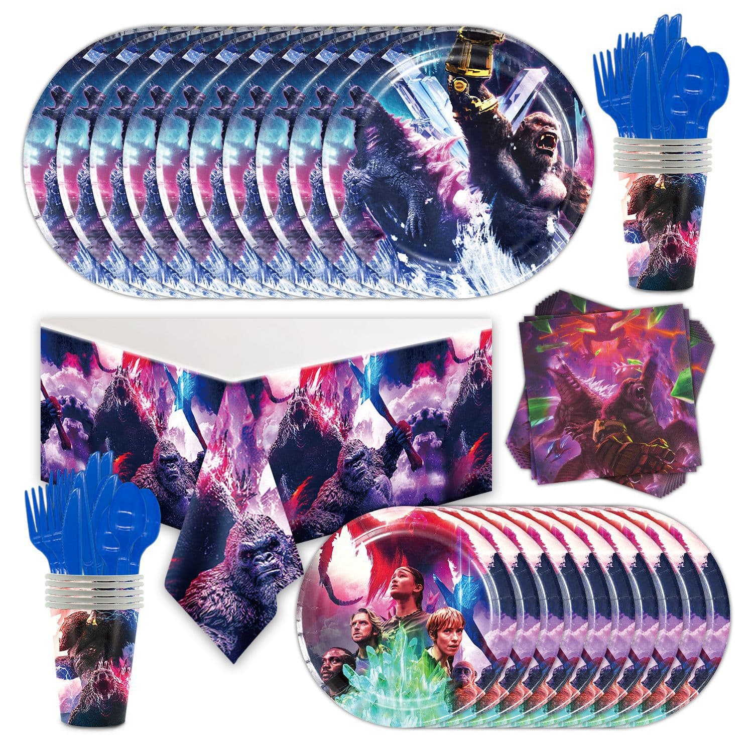 Godzilla Theme Party Decoration Supplies Disposable Paper Plates Napkins Tablecloth Tableware Set