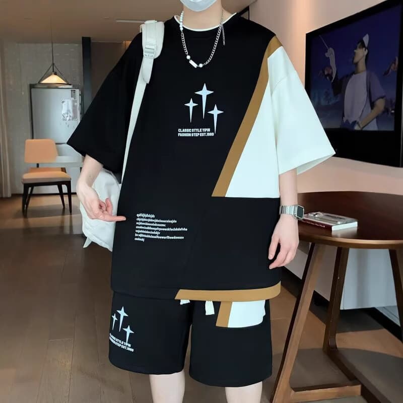 Plus Size Running Sportswear for Men, Men's Casual Thin Short Sleeve and Shorts Two-Piece Set, Summer Sports Suit