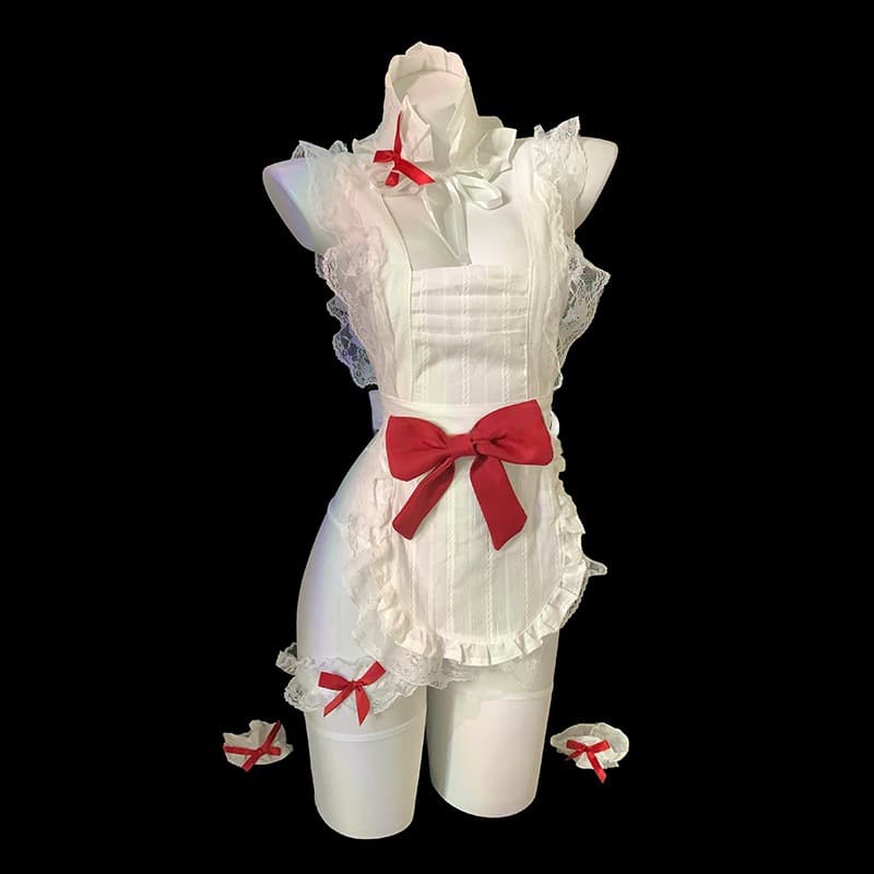 Cute and sexy lingerie with bow, charming maid apron outfit, pure and alluring revealing buttocks uniform set, dropshipping available.