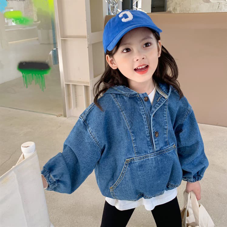 Girl's Denim Hooded Jacket 2023 Fall New Korean Style Zipper Fashion Versatile Children's Top Trendy 52060