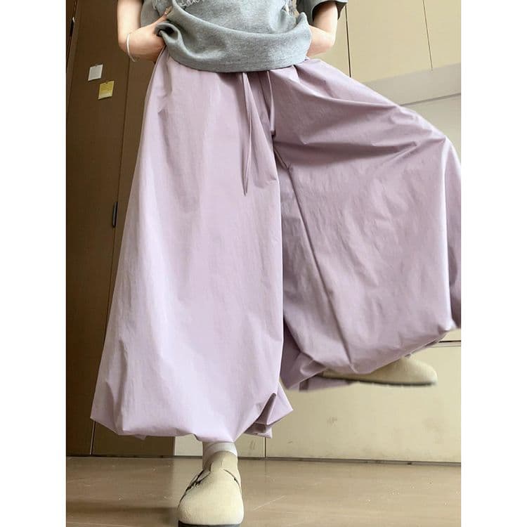 Lazy and relaxed cloud wide-leg pants for women summer 2025 new high-waisted loose casual ice silk flower bud culottes