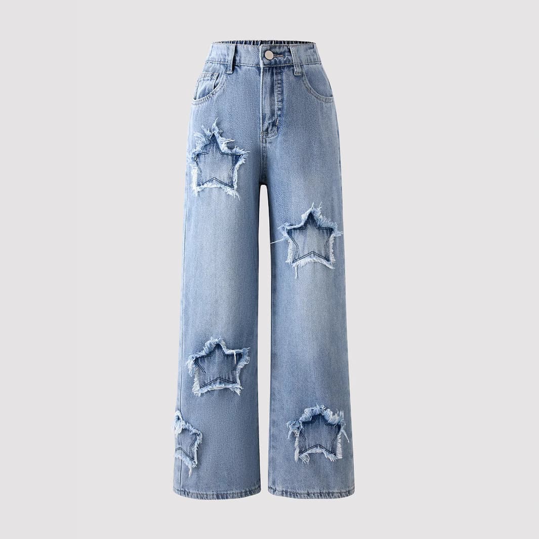Cross-border spot goods exclusively for European and American Amazon big boys and girls popular star-decorated elastic waist wide-leg jeans