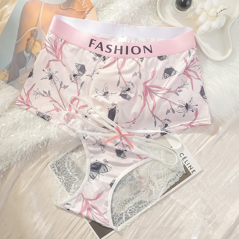 Couple Underwear Set for Men and Women, Sexy, Pure, Cute, Lace, Men's Boxer Briefs, Women's Triangle Panties
