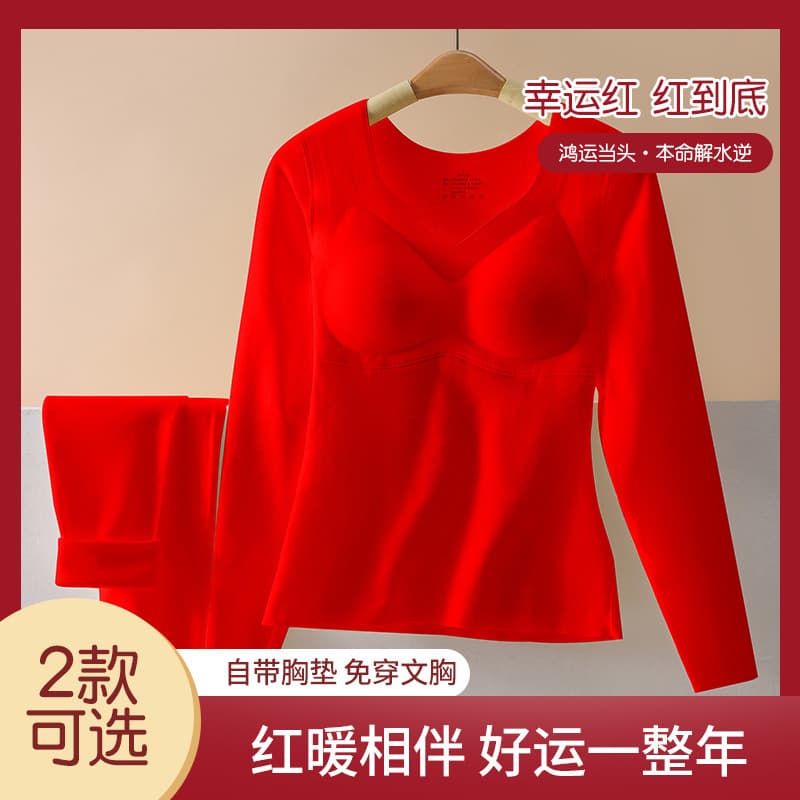 Year of the Snake Red Lucky Underwear Socks Set Women's Wool Silk Thermal Long Johns Heating Clothes