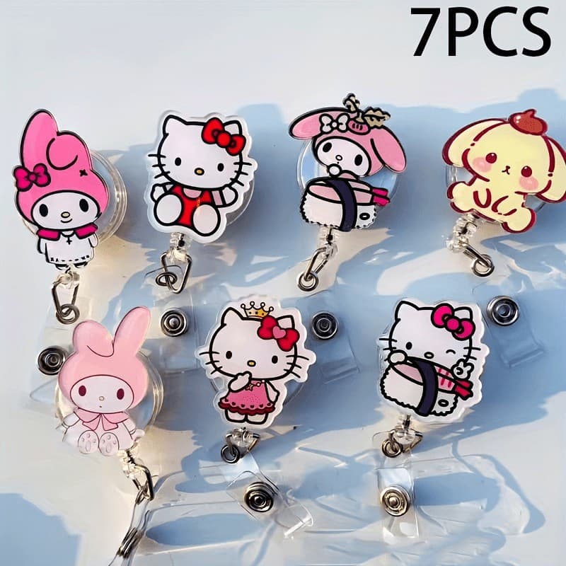 Cute Cartoon Kitty Retractable Badge Reel Nurse Lanyard Card Holder Student Easy Pull ID Card Work Badge