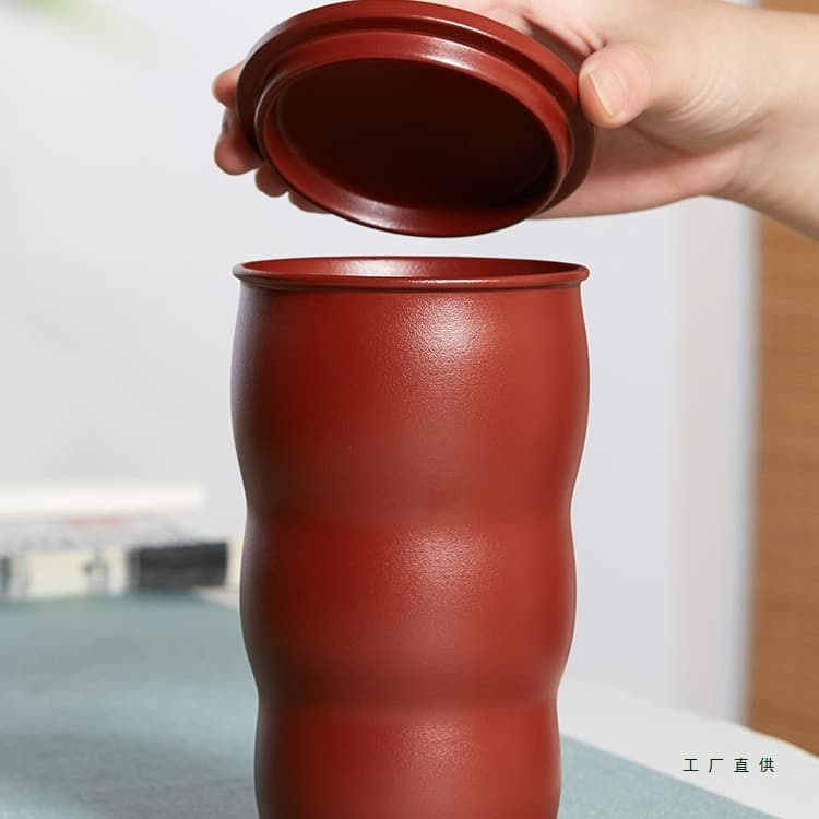 Yixing double-wall heat insulation purple clay cup for men's tea brewing, boss office lidded cup large capacity ceramic tea set