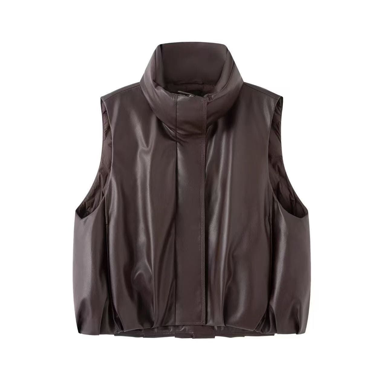 Arc'teryx 2025 Winter New Fashion Versatile PU Leather Trim Slim Stand Collar Down Vest Women AR004146