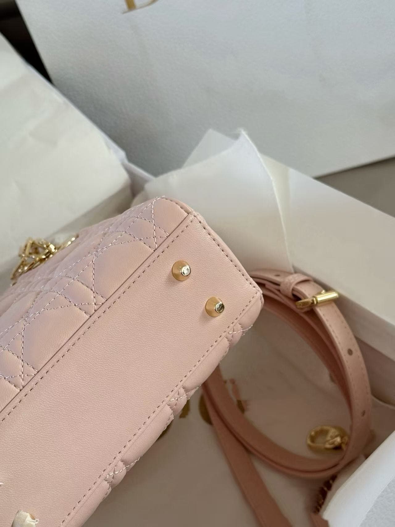 D-Style Crossbody Lady Dior Handbag Genuine Leather Women's Shoulder Bag Versatile Horizontal Three-Compartment Four-Compartment Diamond Quilted