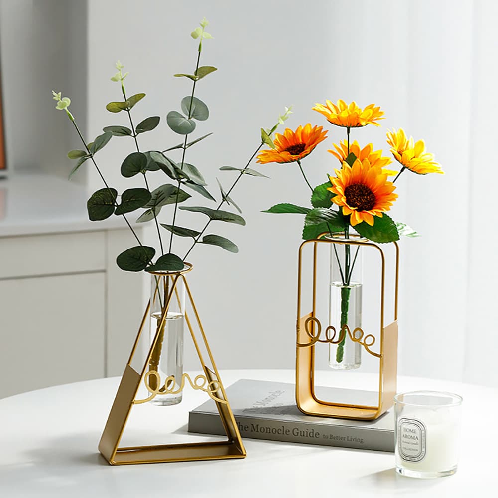 European-style vase for living room flower arrangement, minimalist ins-style hydroponic artificial flower decoration for bedroom dining table, wholesale gold