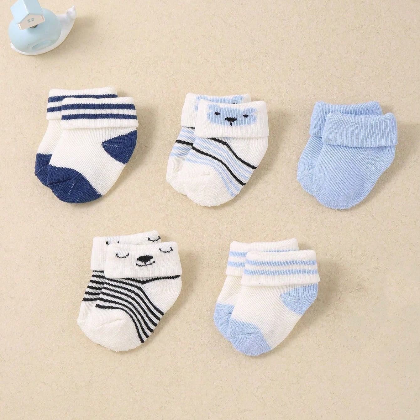 5 Pairs Baby Toddler Thick Terry Socks, Autumn Winter Warm Cozy Cute Bear Design, Non-Slip Socks for Newborns and Toddlers