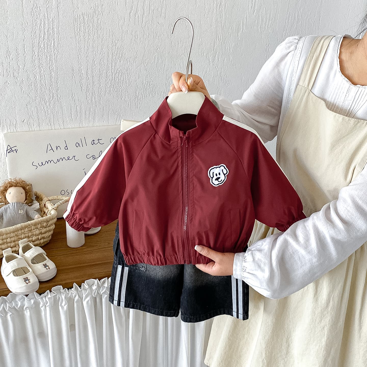 Dianxi Baby Korean Style Cartoon Patch Zip Jacket Toddler Autumn New Side Stripe Jeans Two-Piece Set
