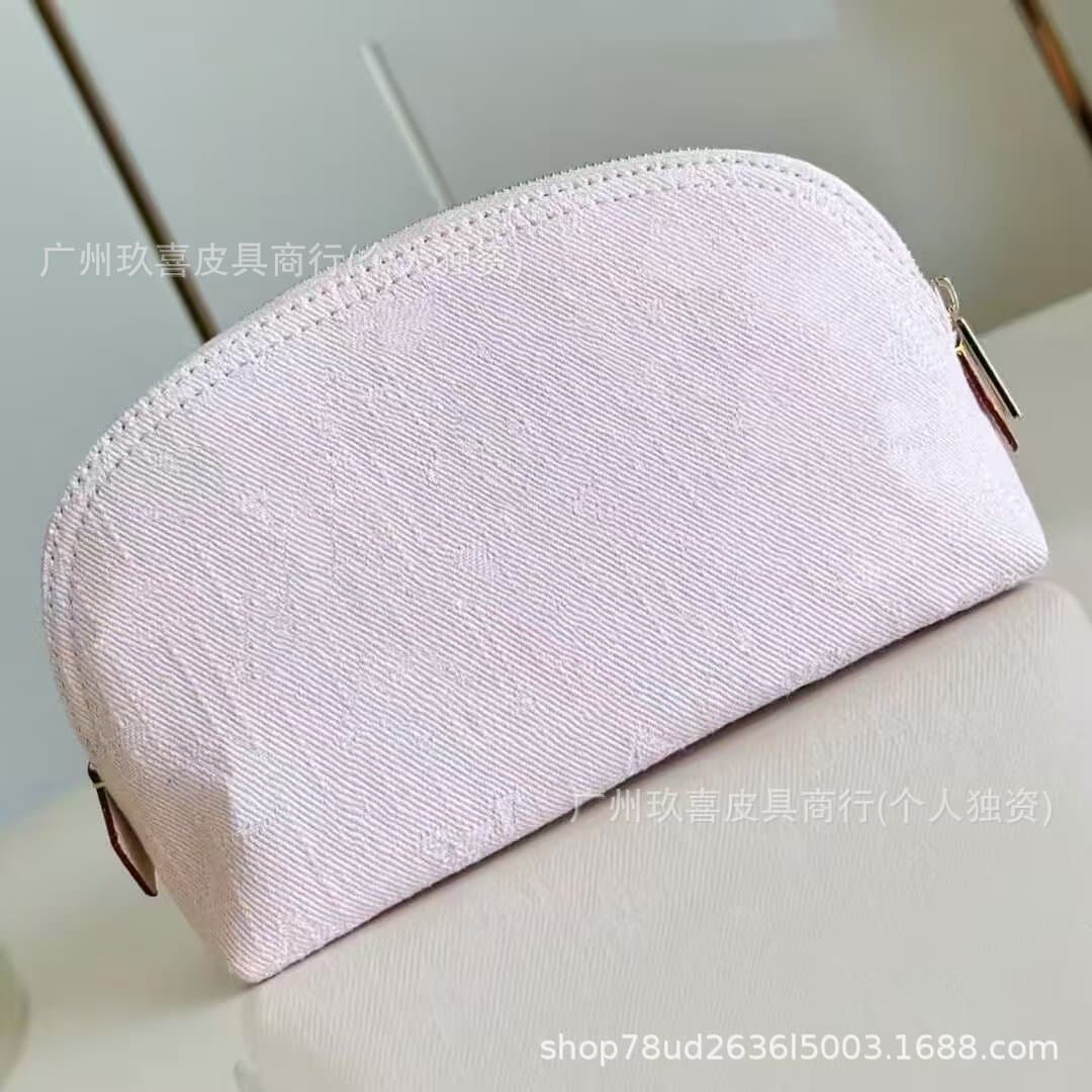 Classic denim cosmetic bag plaid new shell semicircle toiletry bag large capacity zipper cosmetic storage bag