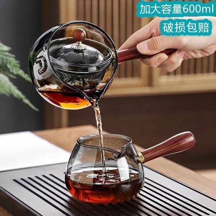 360-Degree Rotating Teapot for Pu-erh Tea, New Style Glass Teapot Set with Full Tea Accessories