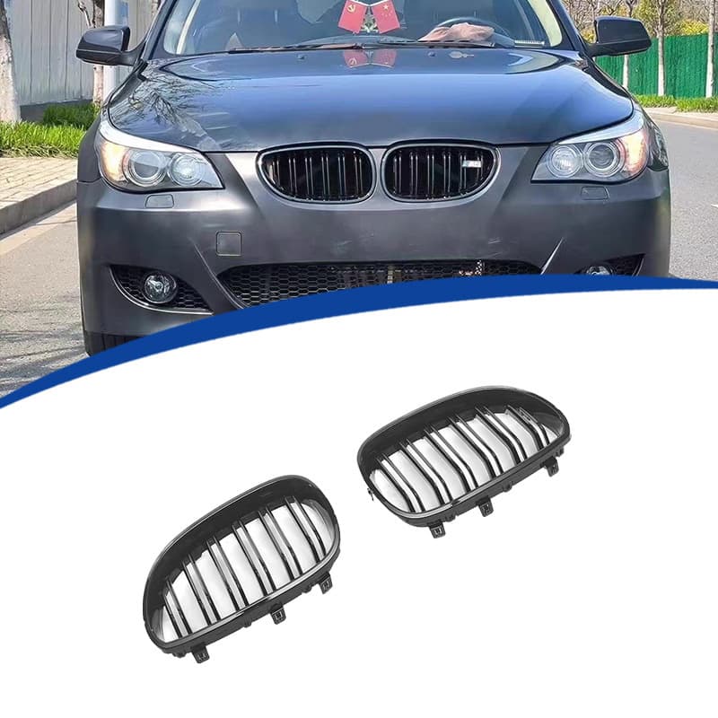For 2004-2009 BMW 5 Series E60 Dual-Line Gloss Black Grille, OEM Replacement