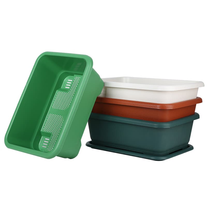 Balcony Vegetable Planter for Green Onions, Soil Cultivation Plastic Pot, Rectangular Planting Trough with Tray for Home Gardening
