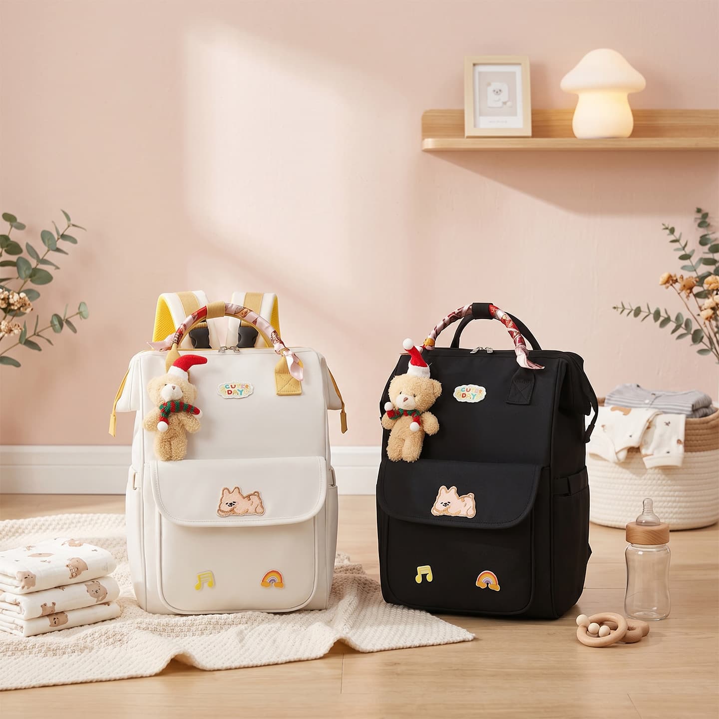 Tote Mom & Baby Diaper Bag, Cartoon Large Capacity, Fashion Storage Bag for Moms, Hospital Bag, Solid Color